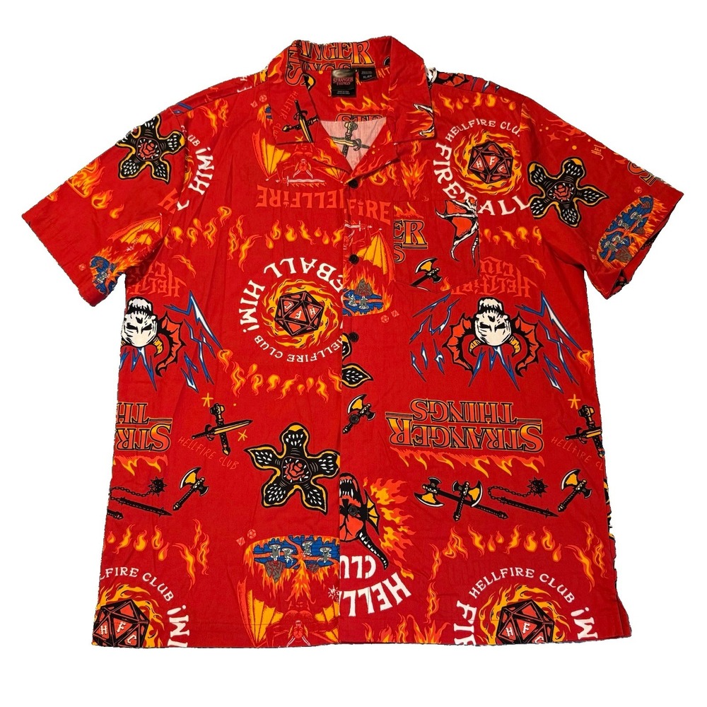Stranger Things Hellfire Club Button Short Sleeve Shirt XL Red